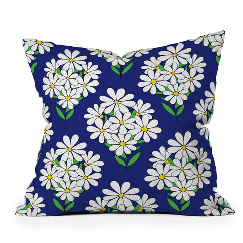 Jenean Morrison Daisy Bouquet Blue Outdoor Throw Pillow
