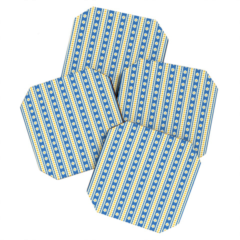 Jenean Morrison Feedsack Stripe Blue Coaster Set
