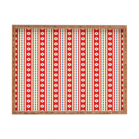 Jenean Morrison Feedsack Stripe Red Rectangular Tray