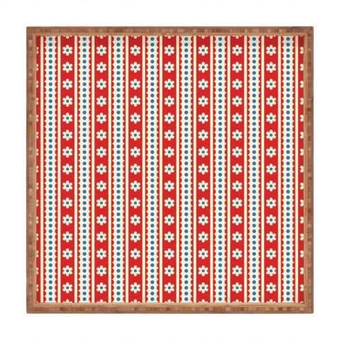 Jenean Morrison Feedsack Stripe Red Square Tray