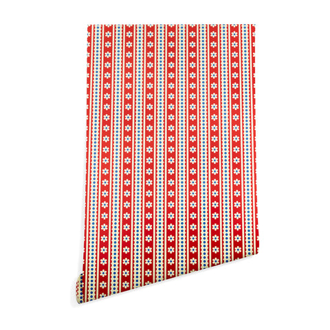 Jenean Morrison Feedsack Stripe Red Wallpaper