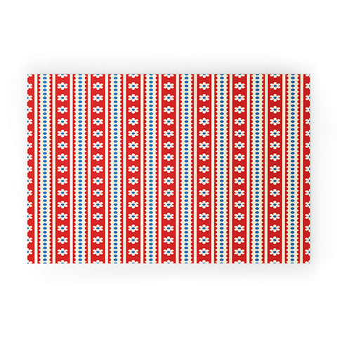 Jenean Morrison Feedsack Stripe Red Welcome Mat
