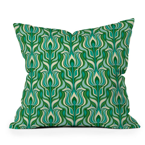 Jenean Morrison Floral Flame in Green Outdoor Throw Pillow