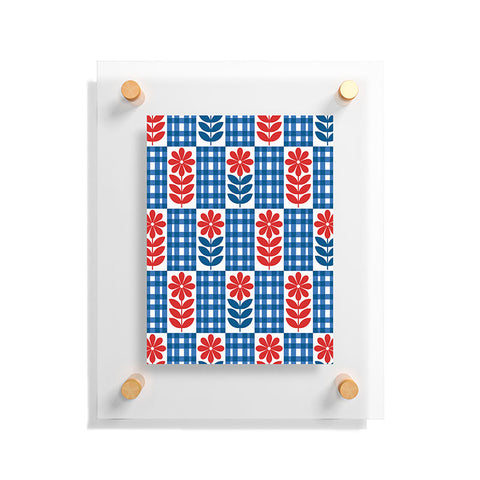 Jenean Morrison Gingham Floral Blue Floating Acrylic Print