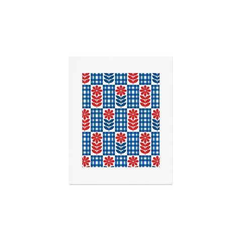 Jenean Morrison Gingham Floral Blue Art Print