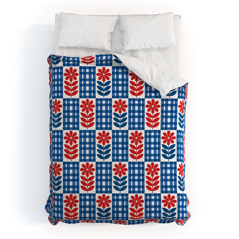 Jenean Morrison Gingham Floral Blue Comforter