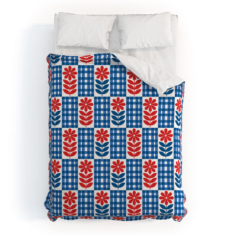 Jenean Morrison Gingham Floral Blue Duvet Cover