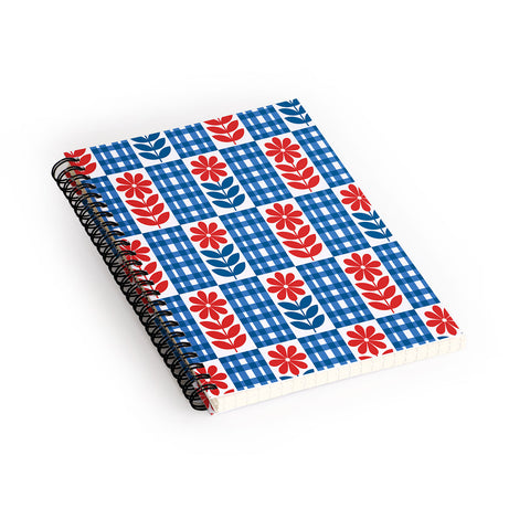 Jenean Morrison Gingham Floral Blue Spiral Notebook