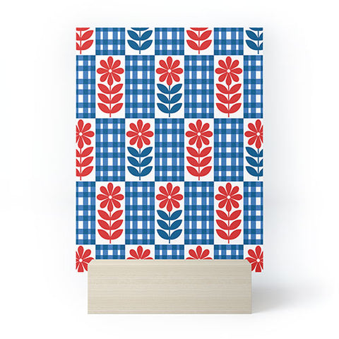 Jenean Morrison Gingham Floral Blue Mini Art Print