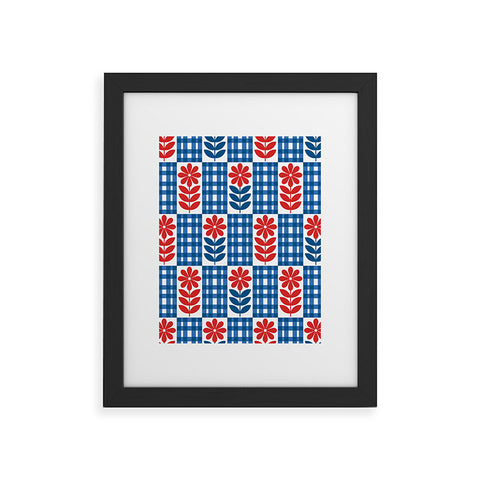 Jenean Morrison Gingham Floral Blue Framed Art Print