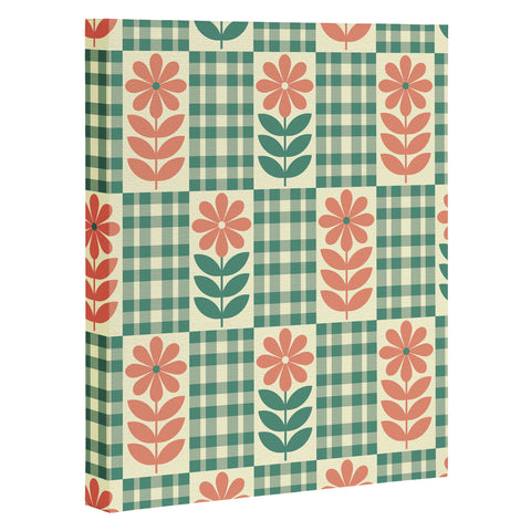 Jenean Morrison Gingham Floral Green Art Canvas
