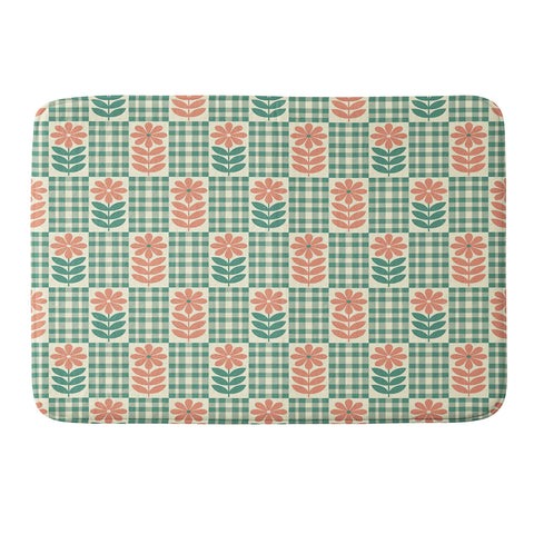 Jenean Morrison Gingham Floral Green Memory Foam Bath Mat