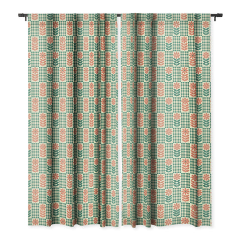 Jenean Morrison Gingham Floral Green Blackout Window Curtain