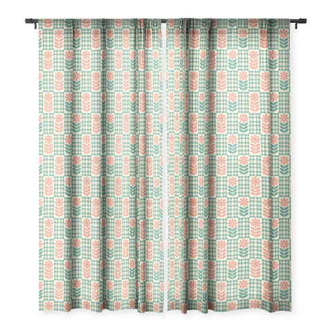 Jenean Morrison Gingham Floral Green Sheer Window Curtain