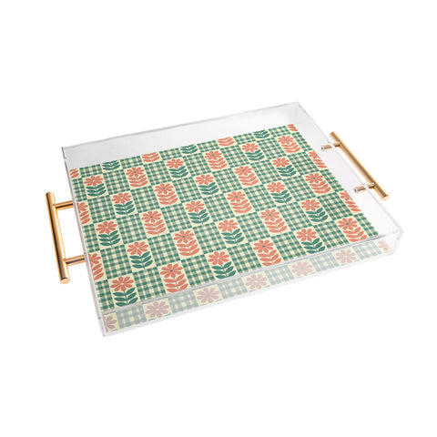 Jenean Morrison Gingham Floral Green Acrylic Tray