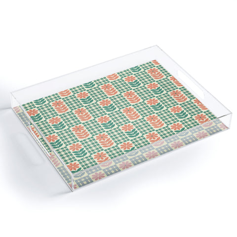 Jenean Morrison Gingham Floral Green Acrylic Tray