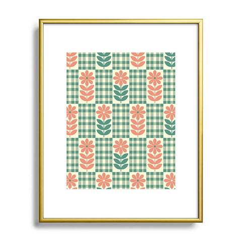 Jenean Morrison Gingham Floral Green Metal Framed Art Print