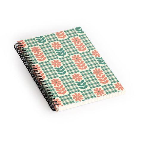 Jenean Morrison Gingham Floral Green Spiral Notebook