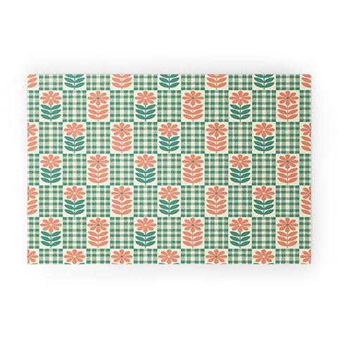 Jenean Morrison Gingham Floral Green Welcome Mat