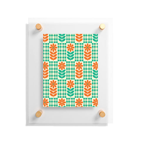Jenean Morrison Gingham Floral Mint Floating Acrylic Print