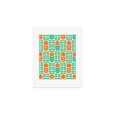 Jenean Morrison Gingham Floral Mint Art Print