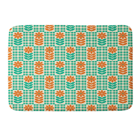 Jenean Morrison Gingham Floral Mint Memory Foam Bath Mat