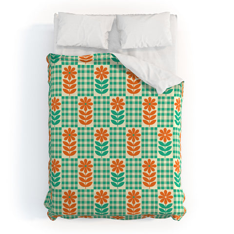 Jenean Morrison Gingham Floral Mint Duvet Cover