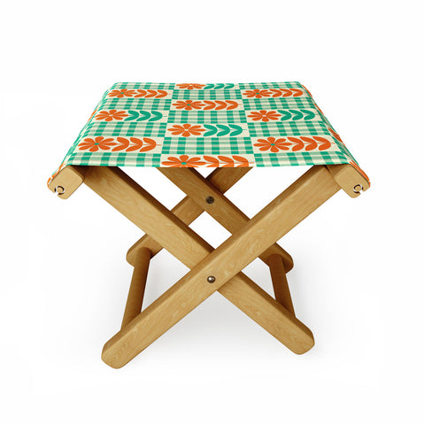 Jenean Morrison Gingham Floral Mint Folding Stool