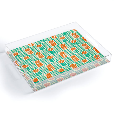 Jenean Morrison Gingham Floral Mint Acrylic Tray