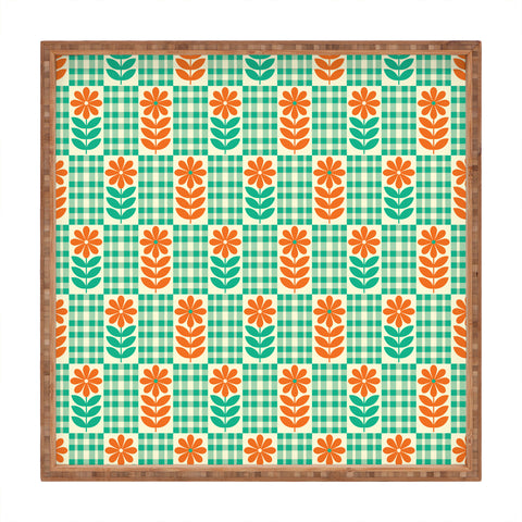 Jenean Morrison Gingham Floral Mint Square Tray