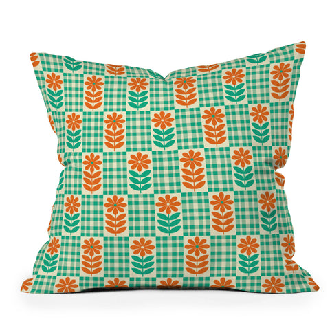 Jenean Morrison Gingham Floral Mint Throw Pillow