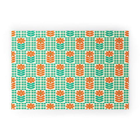 Jenean Morrison Gingham Floral Mint Welcome Mat