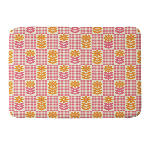 Jenean Morrison Gingham Floral Raspberry Memory Foam Bath Mat