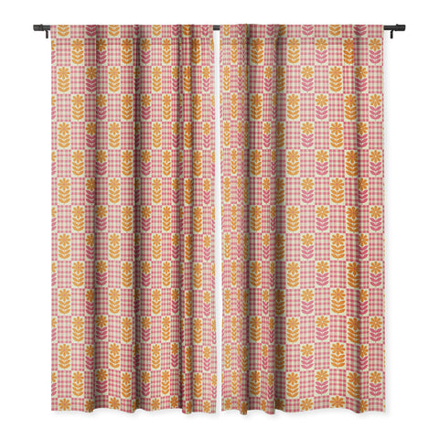 Jenean Morrison Gingham Floral Raspberry Blackout Window Curtain