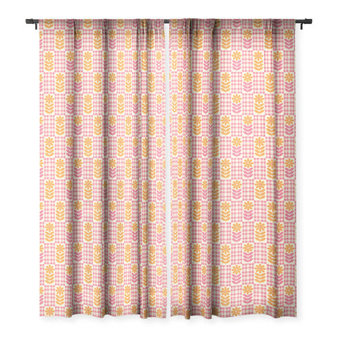 Jenean Morrison Gingham Floral Raspberry Sheer Window Curtain