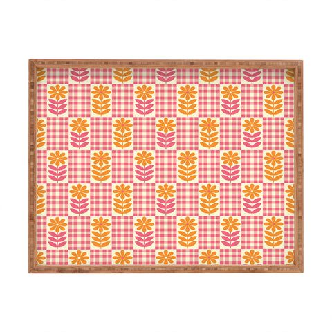 Jenean Morrison Gingham Floral Raspberry Rectangular Tray