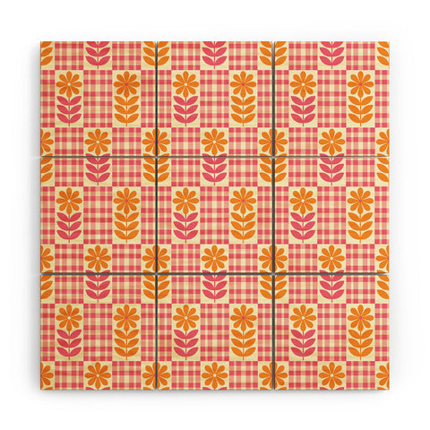 Jenean Morrison Gingham Floral Raspberry Wood Wall Mural