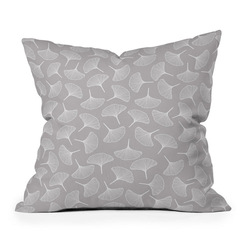 Jenean Morrison Ginkgo Away With Me Gray Outdoor Throw Pillow