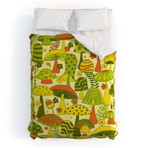 Jenean Morrison Many Mushrooms Green Comforter