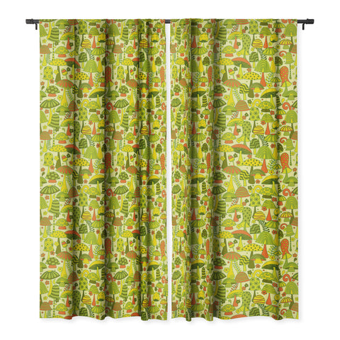Jenean Morrison Many Mushrooms Green Blackout Window Curtain