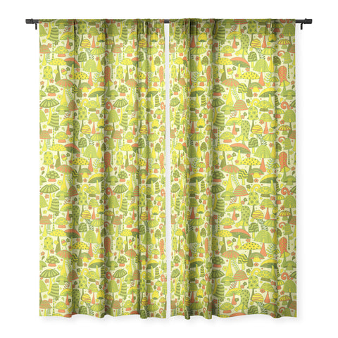 Jenean Morrison Many Mushrooms Green Sheer Window Curtain