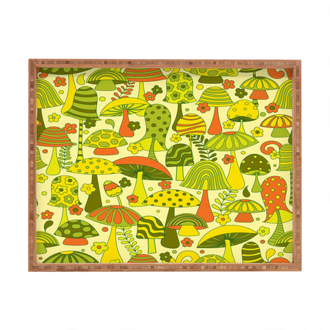 Jenean Morrison Many Mushrooms Green Rectangular Tray