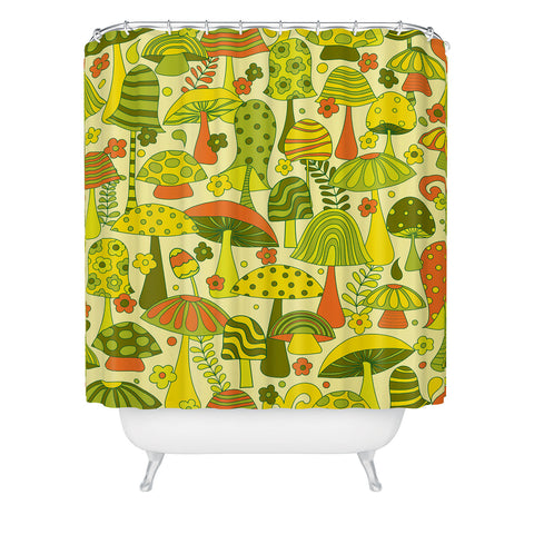 Jenean Morrison Many Mushrooms Green Shower Curtain