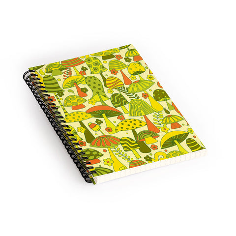 Jenean Morrison Many Mushrooms Green Spiral Notebook