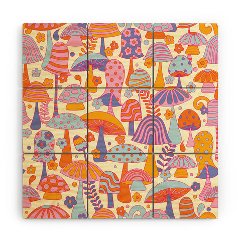 Jenean Morrison Many Mushrooms Lilac Wood Wall Mural