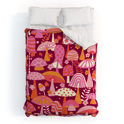 Jenean Morrison Many Mushrooms Pink Duvet Cover