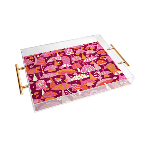 Jenean Morrison Many Mushrooms Pink Acrylic Tray