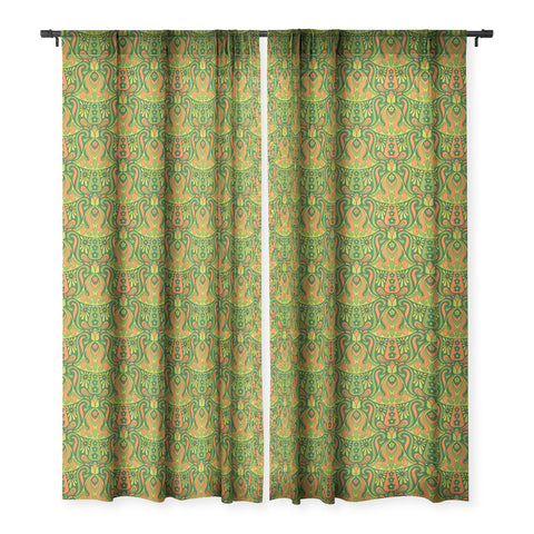 Jenean Morrison Mushroom Lamp Green and Orange Sheer Window Curtain