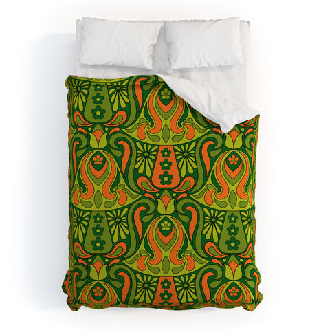 Jenean Morrison Mushroom Lamp Green and Orange Duvet Cover