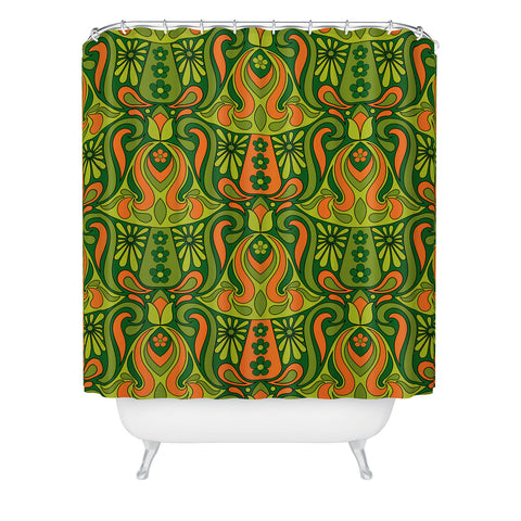 Jenean Morrison Mushroom Lamp Green and Orange Shower Curtain